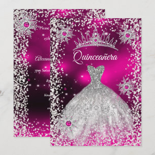 Quinceanera Tiara Dress Pink winter Snowflake Invitation