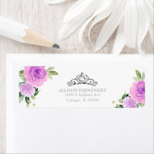 Quinceanera Tiara Silver Purple Floral Label