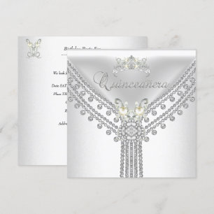 Quinceañera Tiara White Diamond Pearl Invitation