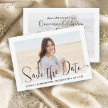Quinceañera Trendy Script Chic Modern 2 Photo Save The Date<br><div class="desc">Share the joyful news of an upcoming Quinceañera celebration with chic 2 photo save the date invitations. The pictures and all wording on this template are simple to personalise. The colours, font styles and overlay opacity can be easily customised with the Zazzle Design Editor tool. The modern minimalist black and...</div>