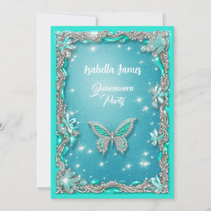 Quinceañera turquoise Butterfly glitter elegant Invitation