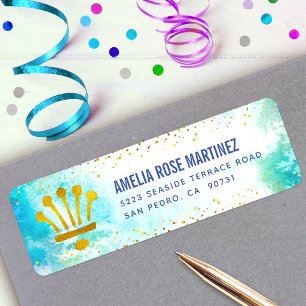Quinceañera Turquoise Watercolor Gold Foil Address