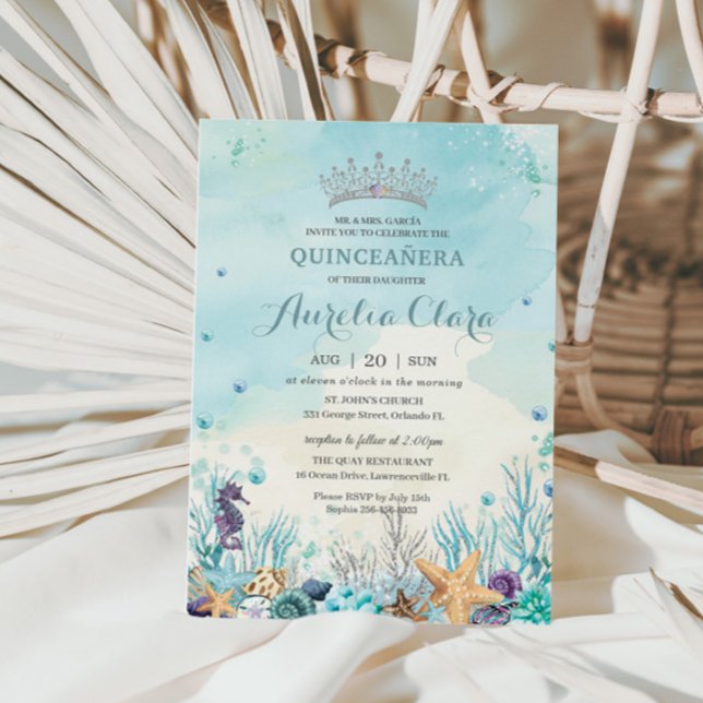 Quinceañera Under the Sea Beach Shells Corals Invitation (Creator Uploaded)