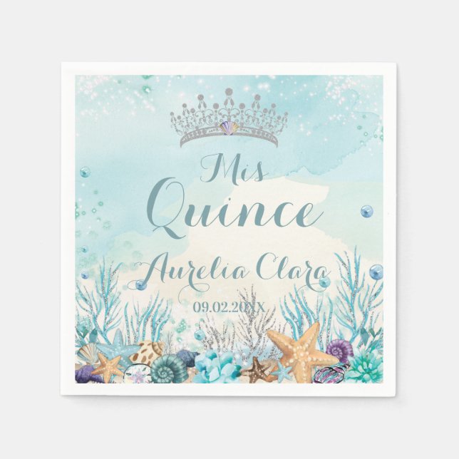 Quinceañera Under the Sea Beach Shells Corals Napkin (Front)