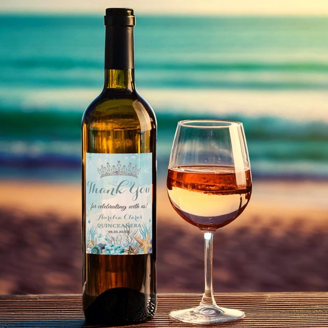 Quinceañera Under the Sea Beach Shells Corals Wine Label (Creator Uploaded)