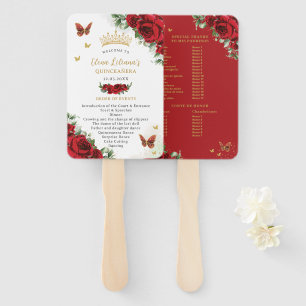 Quinceañera Vibrant Red Floral Events Program Hand Fan