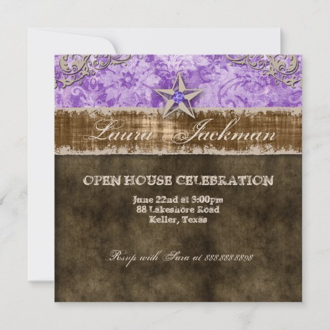 Quinceanera Vintage Photo Card Star Purple (Front)