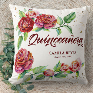 Quinceanera Vintage Red Roses Personalised Cushion