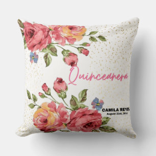 Quinceanera Vintage Red Roses Personalised Cushion