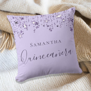 Quinceanera violet lilac stars name cushion