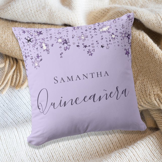 Quinceanera violet lilac stars name cushion (Creator Uploaded)
