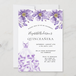 Quinceanera violet white dress floral elegant invitation