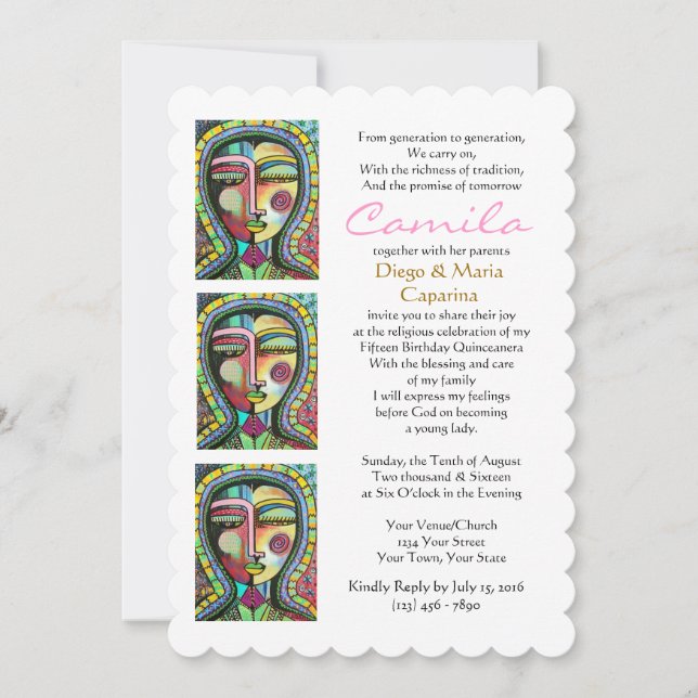 Quinceanera Virgin of Guadalupe PROTECTION Invitation (Front)