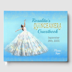 Quinceanera Watercolor Dress Royal Blue Gold Name Guest Book