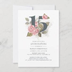 Quinceanera Watercolor Floral Pink 15th Birthday Invitation
