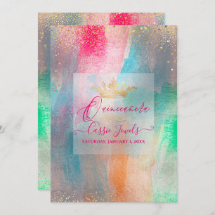 Quinceanera Watercolor Iridescent Brushstrokes Invitation