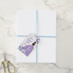 Quinceañera Watercolor Silver & Purple Thank you Gift Tags
