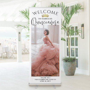 Quinceañera Welcome Modern Script Large Photo Retractable Banner