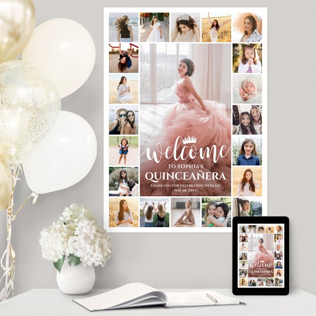 Quinceañera Welcome Photo Collage 15th Birthday Poster (Creator Uploaded)