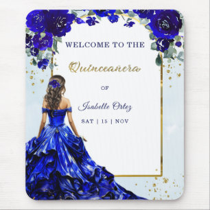 Quinceañera Welcome Royal Blue and Gold Mouse Mat