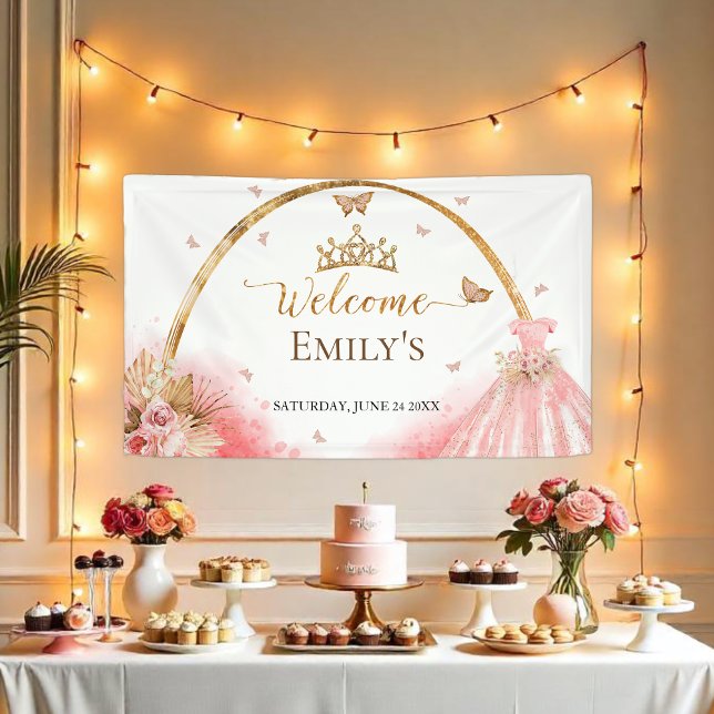 Quinceanera Welcome Sign Banner | Boho Pink Floral (Creator Uploaded)