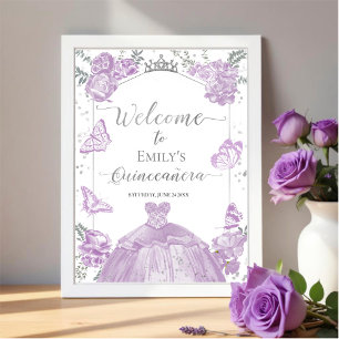 Quinceanera Welcome Sign Lavender Dress Floral