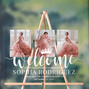 Quinceañera Welcome & Thank You 3 Photo Collage Acrylic Sign