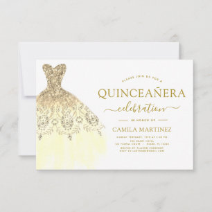 Quinceanera White and Gold Glitter Sparkle Invitation