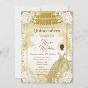 Quinceanera White and Gold Mexican Birthday  Invitation