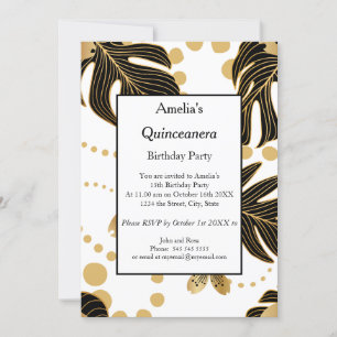 Quinceanera White Black Gold birthday party Invitation