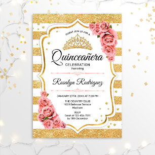 Quinceanera - White Gold Blush Pink Invitation