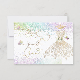 Quinceanera White Gold Glitter Gown Pastel Thank Y You Card