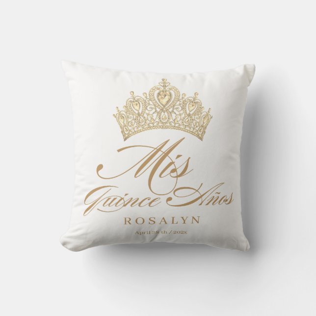 Quinceanera White Gold Tiara Quinceanera Pillow (Front)