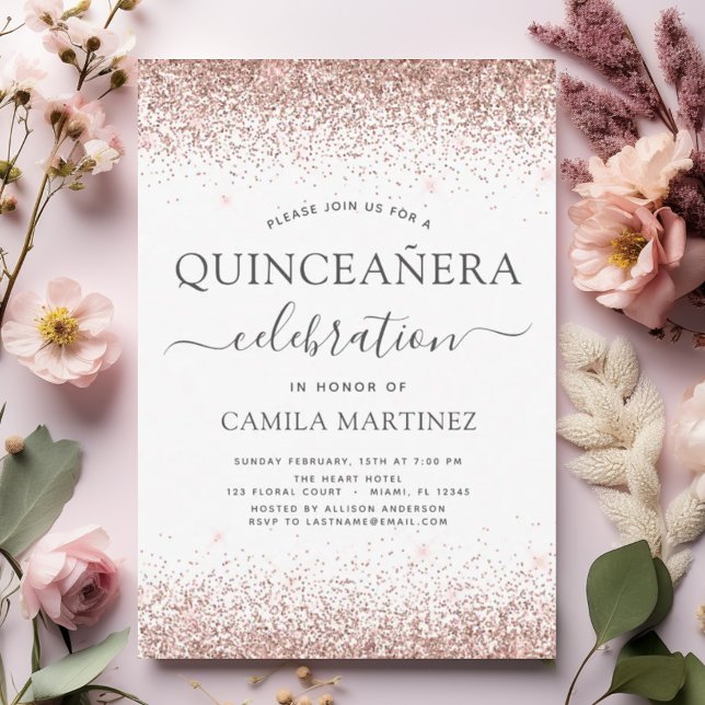 Quinceanera White Rose Gold Blush Pink Invitation (Creator Uploaded)