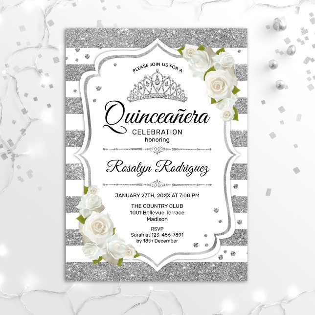 Quinceanera - White Silver Invitation (Creator Uploaded)
