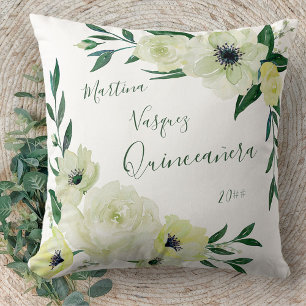 Quinceanera Wild Roses and Greenery Throw Pillow