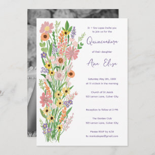 Quinceañera Wildflowers Handpainted Custom Photo Invitation