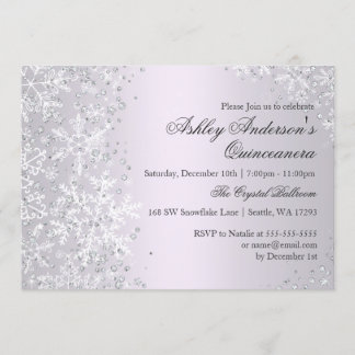 Quinceanera Winter Wonderland Purple Snowflakes Invitation