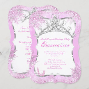 Quinceanera Winter Wonderland Silver Pink Heels 2 Invitation