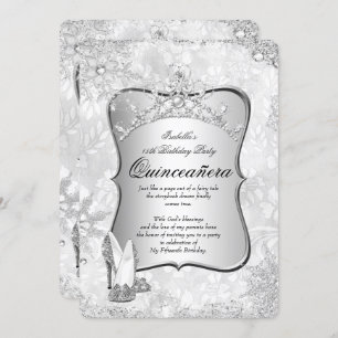 Quinceanera Winter Wonderland Silver Snowflake 2 Invitation