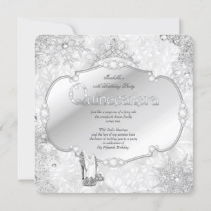Quinceanera Winter Wonderland Silver Snowflake B Invitation