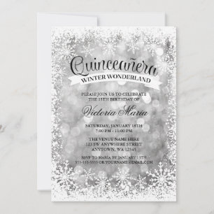 Quinceanera Winter Wonderland Silver Sparkle Invitation