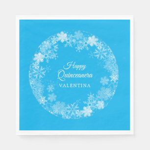 Quinceanera Winter Wonderland Snowflake Blue Napkin