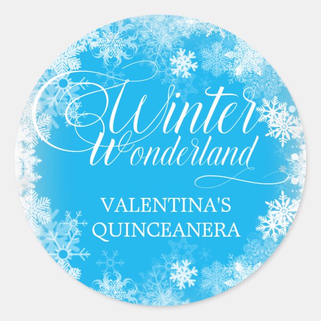 Quinceanera Winter Wonderland Snowflake Favour Classic Round Sticker (Front)
