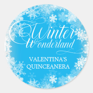 Quinceanera Winter Wonderland Snowflake Favour Classic Round Sticker