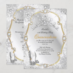 Quinceanera Winter Wonderland Snowflake Gold White Invitation