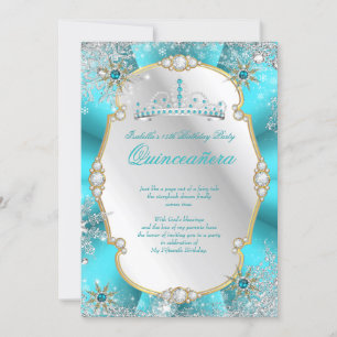 Quinceanera Winter Wonderland Teal Gold Silver Invitation