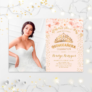 Quinceanera With Photo - Gold Blush Pink Invitation