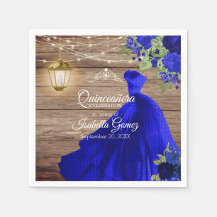 Quinceañera Wood and Dark Blue Flowers Napkin