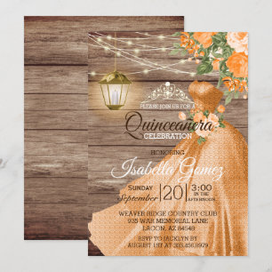 Quinceañera Wood and Orange Flowers Invitation